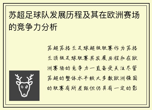 苏超足球队发展历程及其在欧洲赛场的竞争力分析